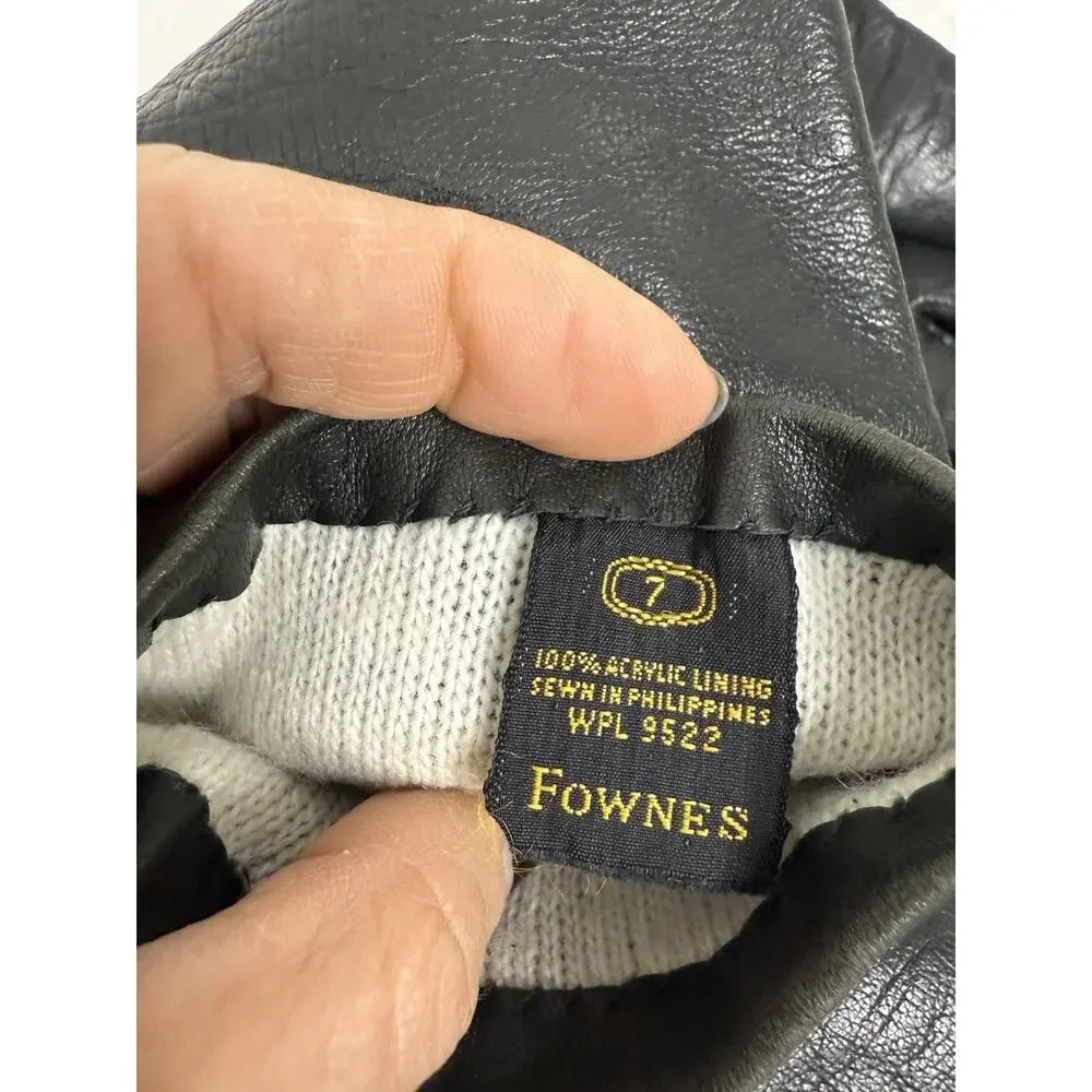 VTG Fownes Long Leather Womens driving gloves lined black size 7